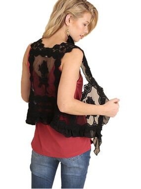 Umgee Boho Style Lace Ruffle Crop Vest Women’s Size M/L NWT